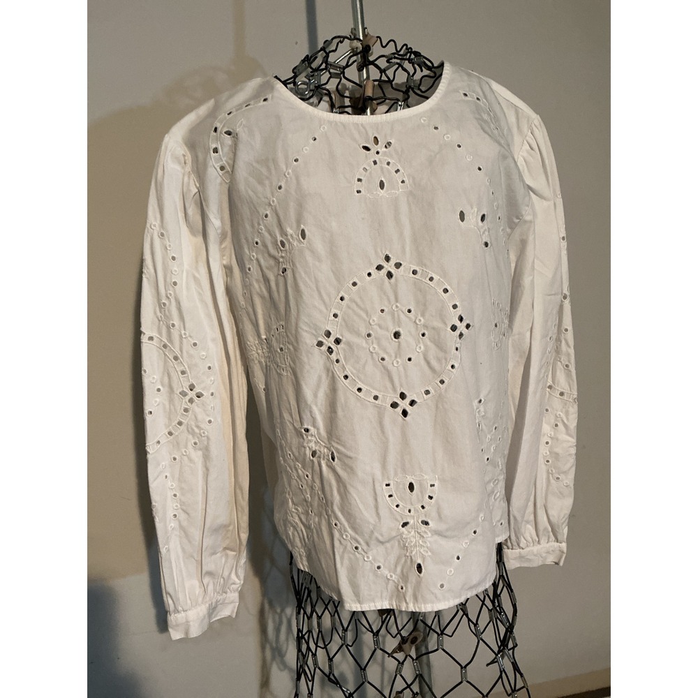 Maurices Womens White Eyelet Embroidered Long Sleeve Cotton Blouse XS
